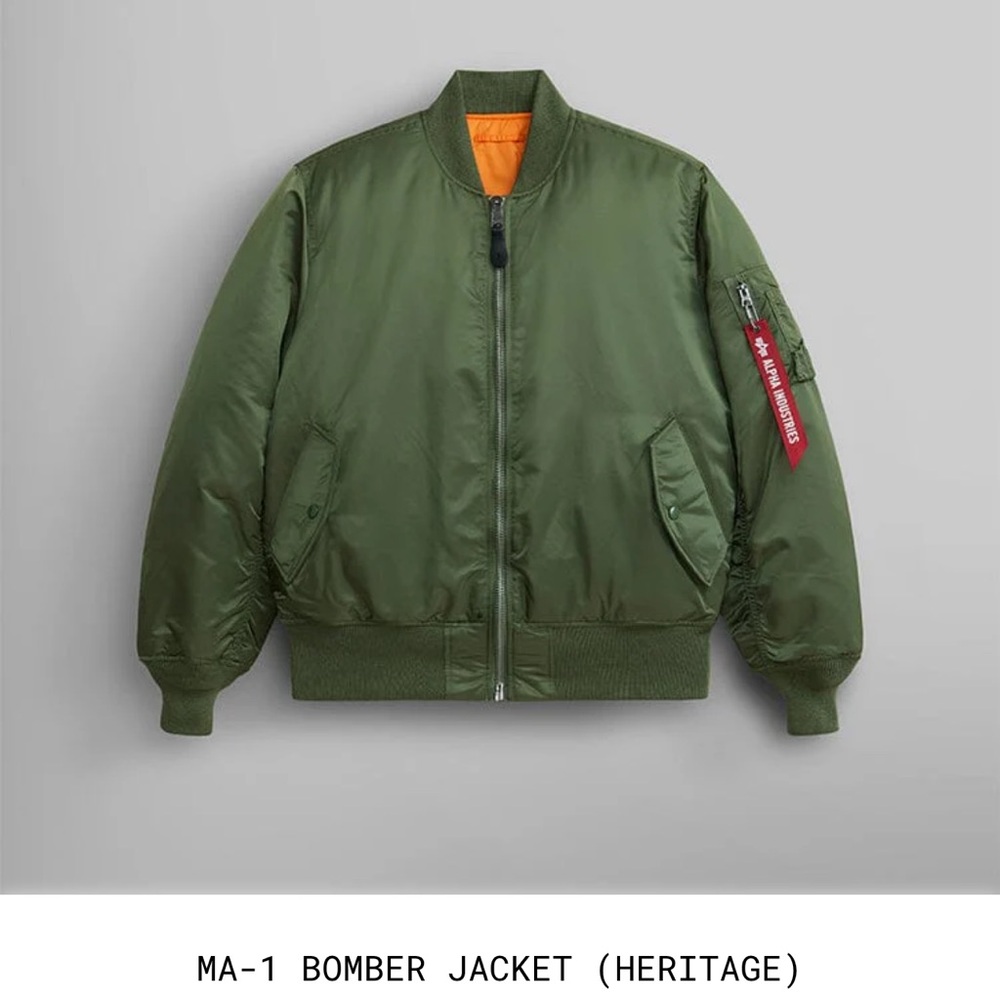 Alpha Industries Green Bomber Jacket with Red Detail